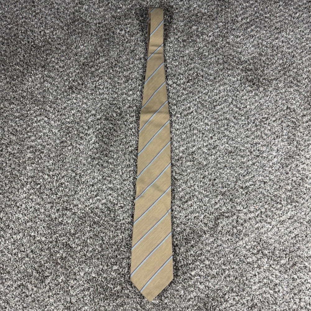 Vintage Brioni Silk Wool Striped Tie Tan Blue Burgundy Handmade in Italy